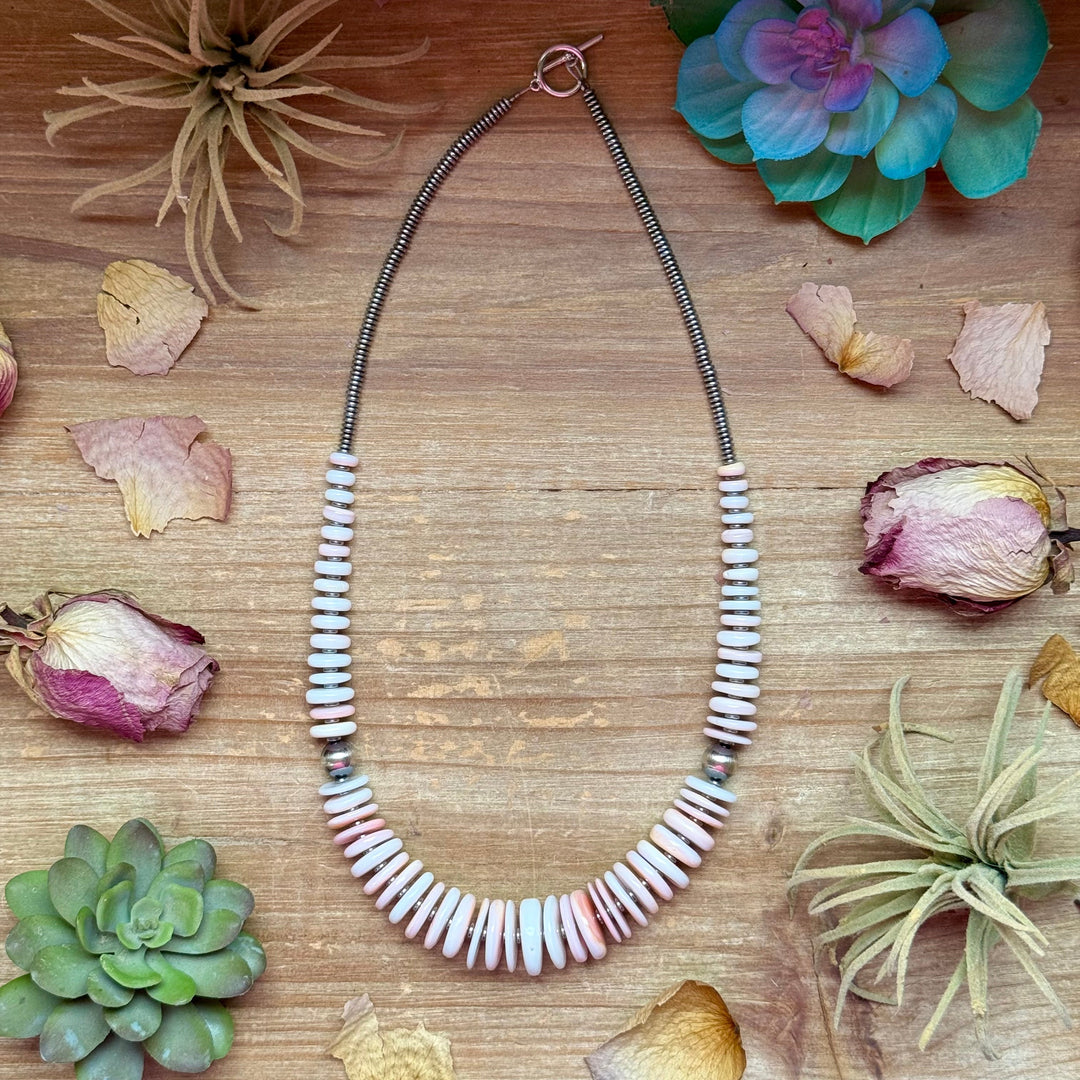 22” Pink Conch Graduated Necklace – Sterling Silver & Hematite Necklaces Shopify Collective The Bijoux FAB Jewelry The Bijoux FAB Jewelry