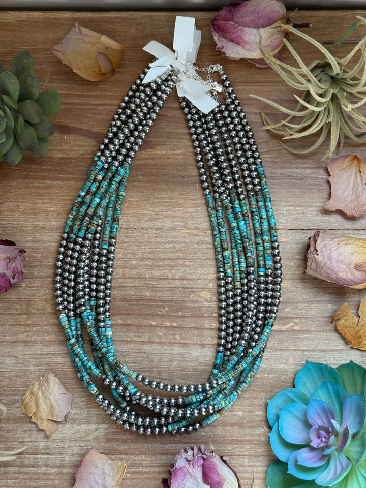 20” Heishi Turquoise Necklace – 4mm Turquoise & 5mm Sterling Silver Pearls Necklaces Shopify Collective The Bijoux FAB Jewelry The Bijoux FAB Jewelry
