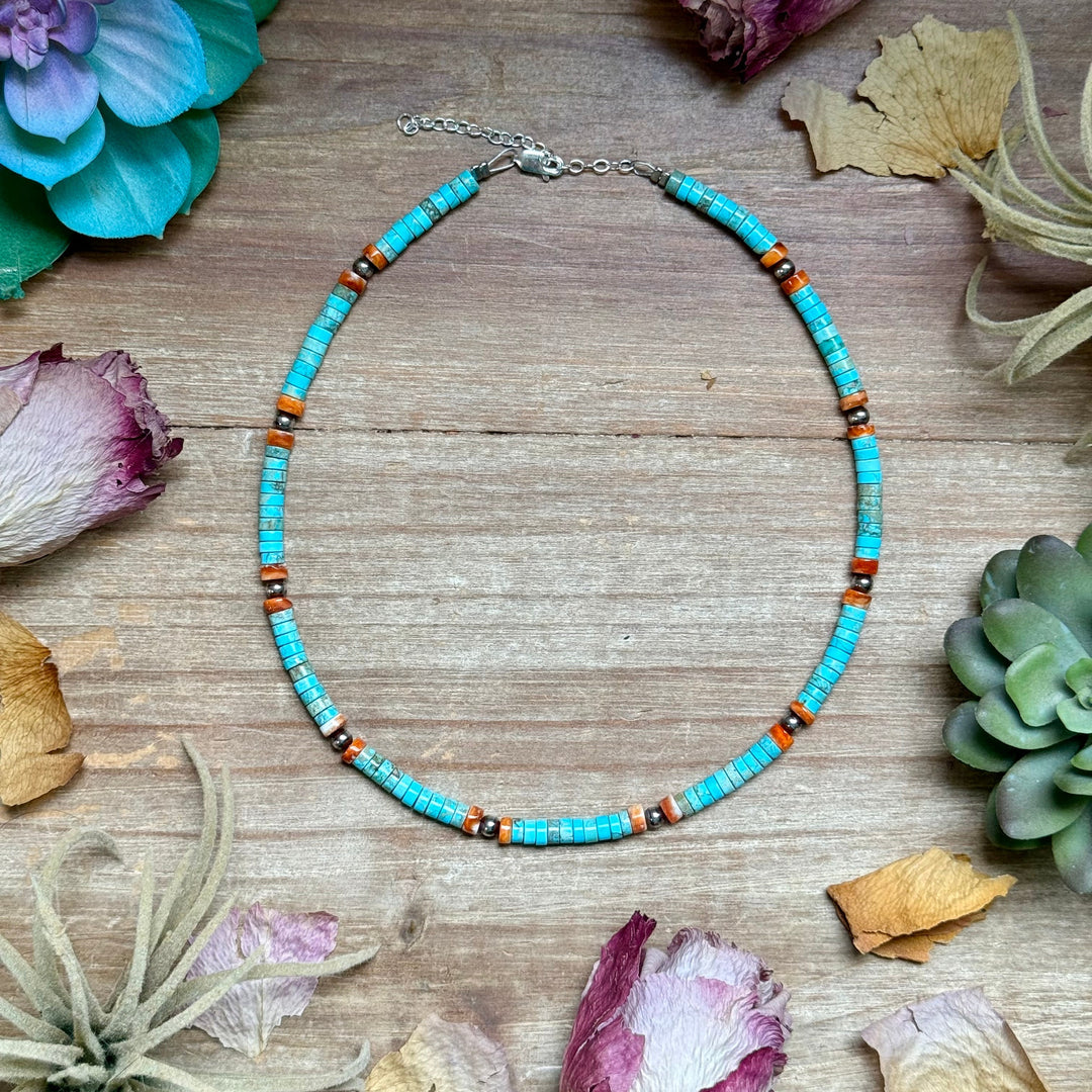 Turquoise & Spiny Oyster Heishi Necklace – 14” Necklaces Shopify Collective The Bijoux FAB Jewelry The Bijoux FAB Jewelry