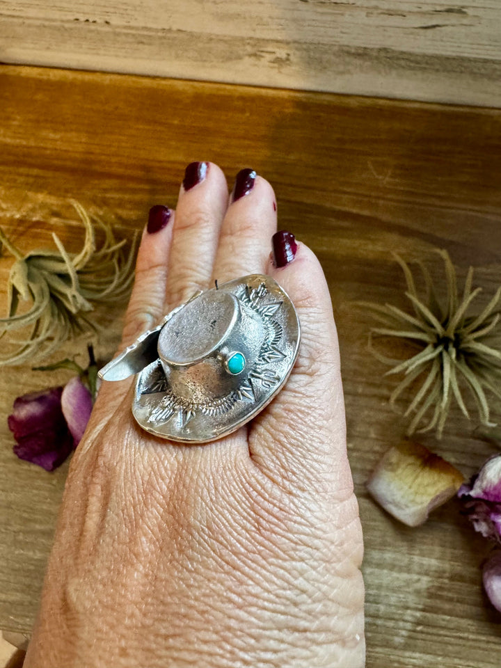 Adjustable Cowboy Hat Ring – Kingman Turquoise – Sterling Silver – Navajo Handmade by Robby Manuelito – USA ring Shopify Collective The Bijoux FAB Jewelry The Bijoux FAB Jewelry