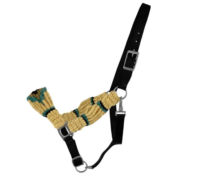 Adjustable Mohair Wool Bronc Halter - Cream/Teal shiloh