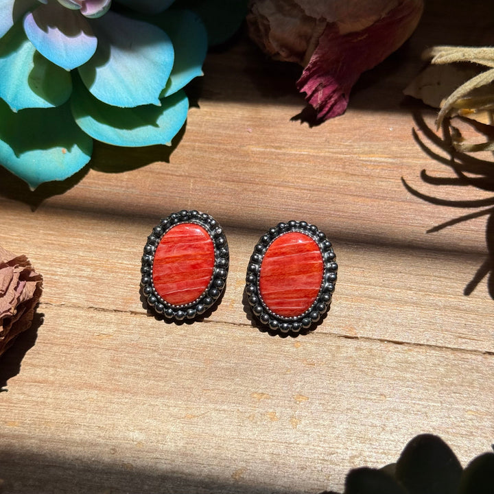MJ Red Spiny Oyster Oval Stud Earrings Earrings Shopify Collective The Bijoux FAB Jewelry The Bijoux FAB Jewelry