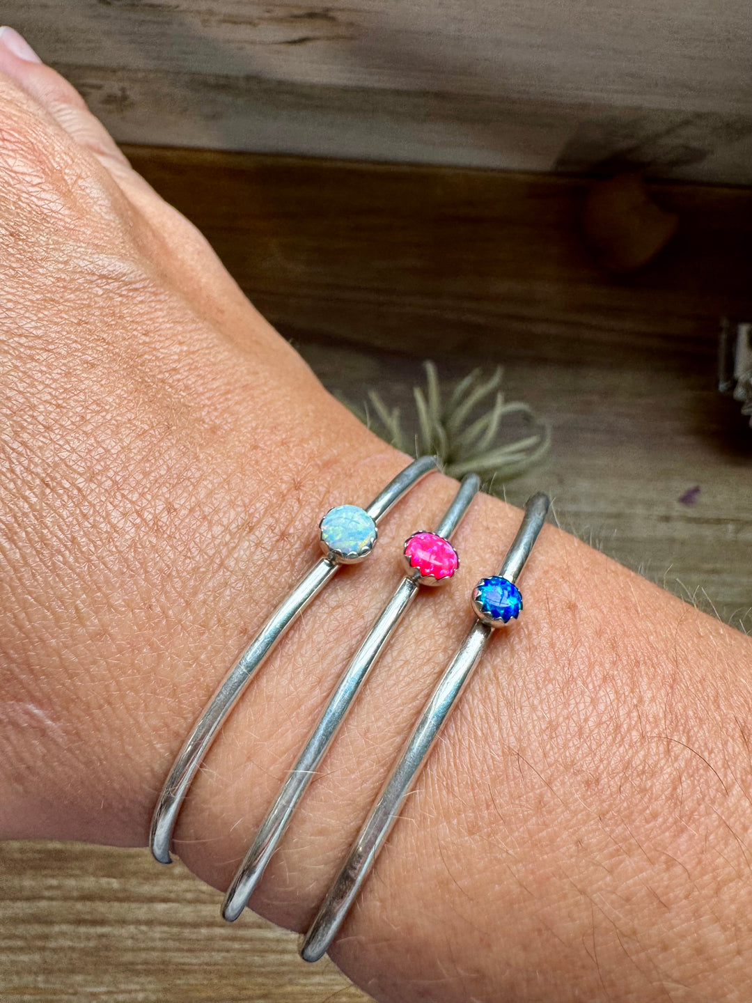 Small Opal Cuff Bracelet – Choice of Pink, Blue, or White – Sterling Silver bracelets Shopify Collective The Bijoux FAB Jewelry The Bijoux FAB Jewelry