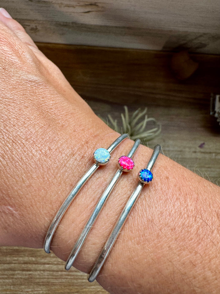 Small Opal Cuff Bracelet – Choice of Pink, Blue, or White – Sterling Silver bracelets Shopify Collective The Bijoux FAB Jewelry The Bijoux FAB Jewelry