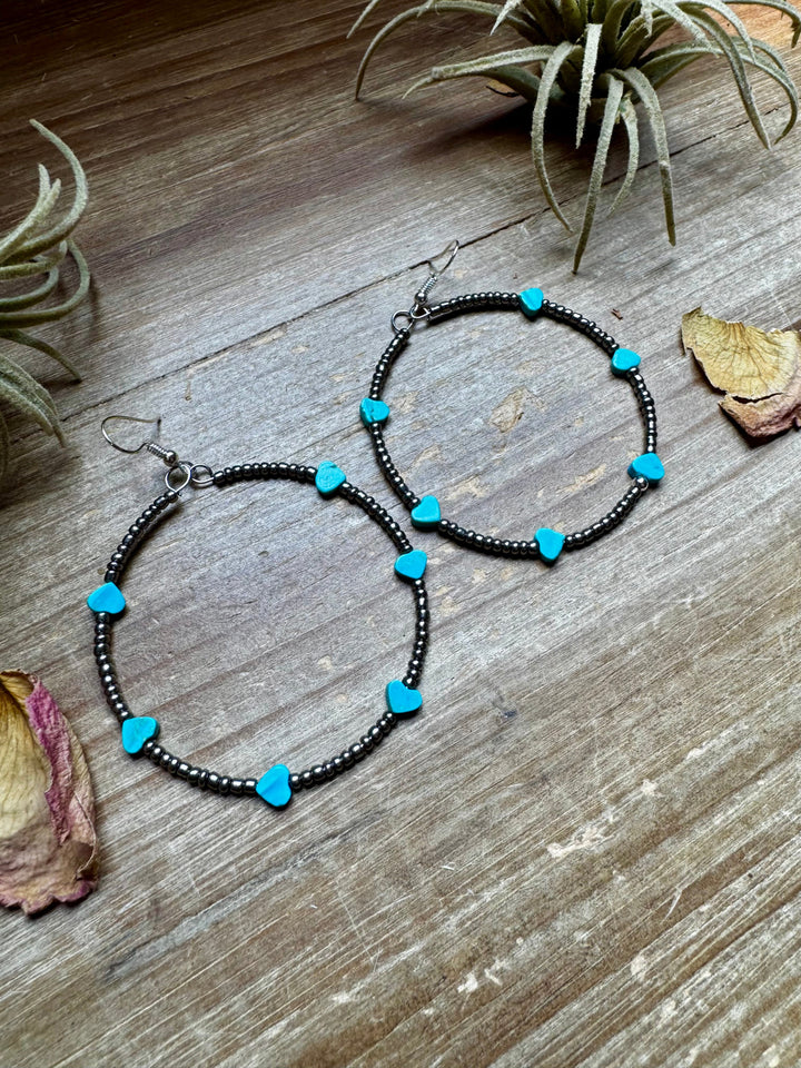 Turquoise Verasite heart hoops earrings Shopify Collective The Bijoux FAB Jewelry The Bijoux FAB Jewelry