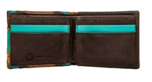 Load image into Gallery viewer, &quot;MONTEZUMA&quot; FRONT POCKET BIFOLD HOOEY WALLET BROWN/TURQUOISE
