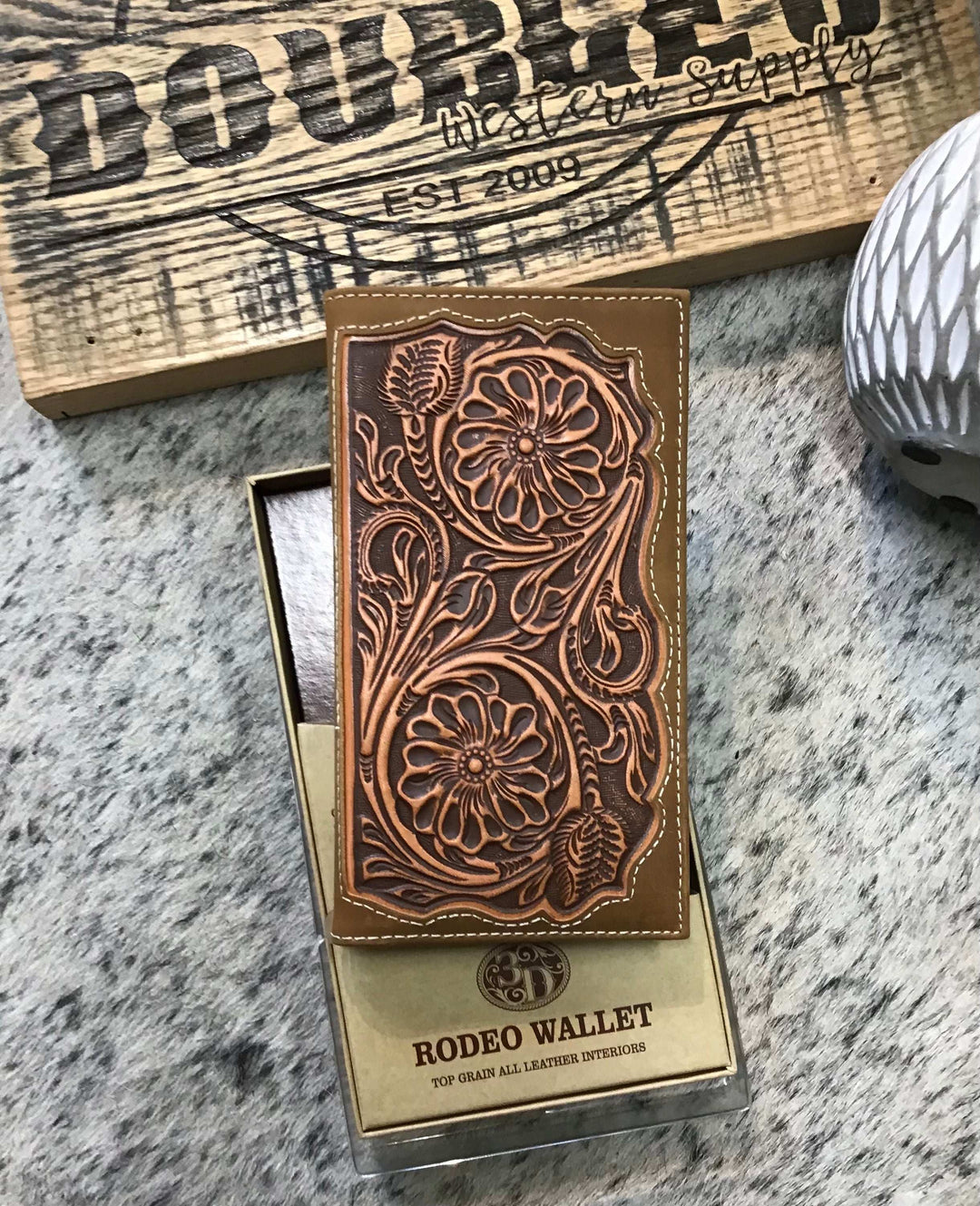 3D Floral Embossed Inlay Rodeo Wallet - Double C Western SupplyM &amp; F