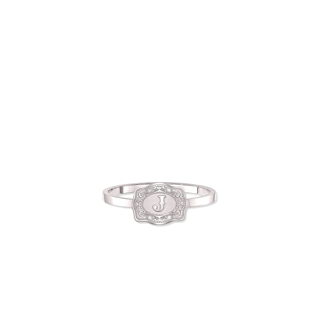 NEW SpurWest Ultra Mini Belt Buckle Ring (Initial) - Silver J 6 Silver SpurWest