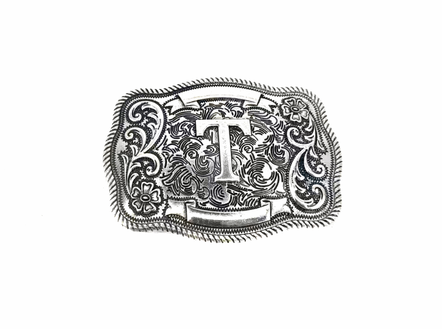 Western Filigree Initial Belt Buckle Belt T Snowing West