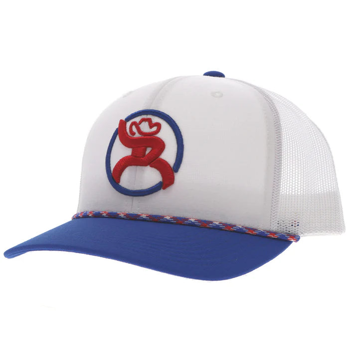 Hooey "Strap" Roughy Hat White w/Red & Blue Patch 4031T-WH Cap Hooey