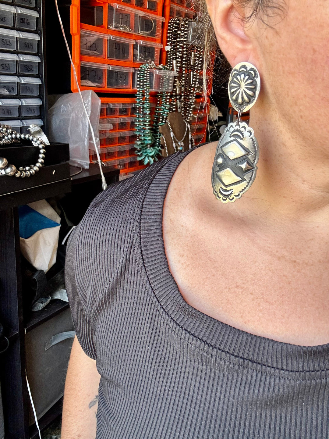 Sterling Silver Dangle Earrings – Native Made by Leander & Rhonda Largo, USA Earrings Shopify Collective The Bijoux FAB Jewelry The Bijoux FAB Jewelry