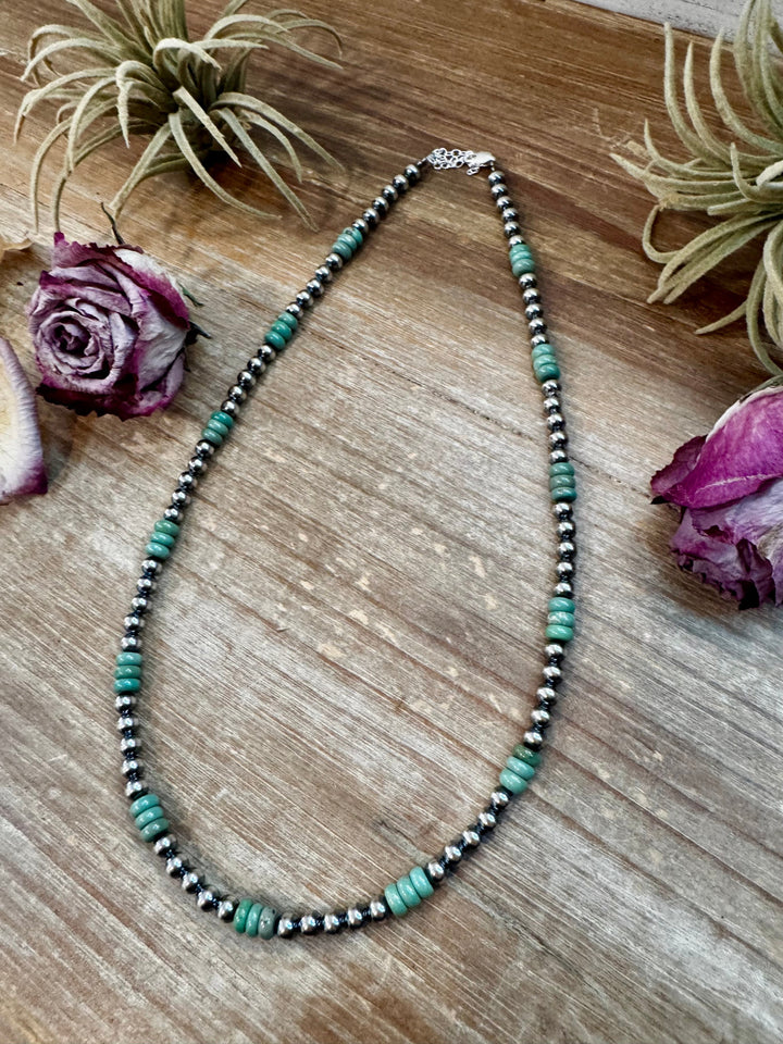 Green Turquoise & Sterling Silver Pearl Necklace – 5mm – Handmade by The Bijoux FAB – 19" Necklaces Shopify Collective The Bijoux FAB Jewelry The Bijoux FAB Jewelry
