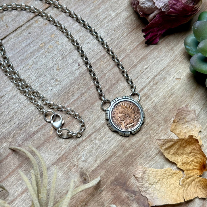 90 - Sterling Silver Indian Head Penny Framed Fixed Chain Necklace by Jason Ogg Necklaces Shopify Collective The Bijoux FAB Jewelry The Bijoux FAB Jewelry