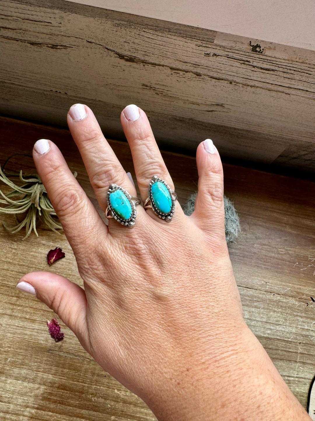 Ring size 7 & 8.5- long kingman turquoise and sterling silver ring Shopify Collective The Bijoux FAB Jewelry The Bijoux FAB Jewelry