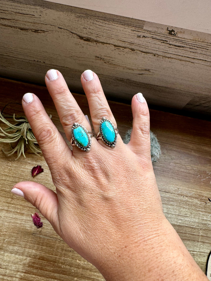 Ring size 7 & 8.5- long kingman turquoise and sterling silver ring Shopify Collective The Bijoux FAB Jewelry The Bijoux FAB Jewelry