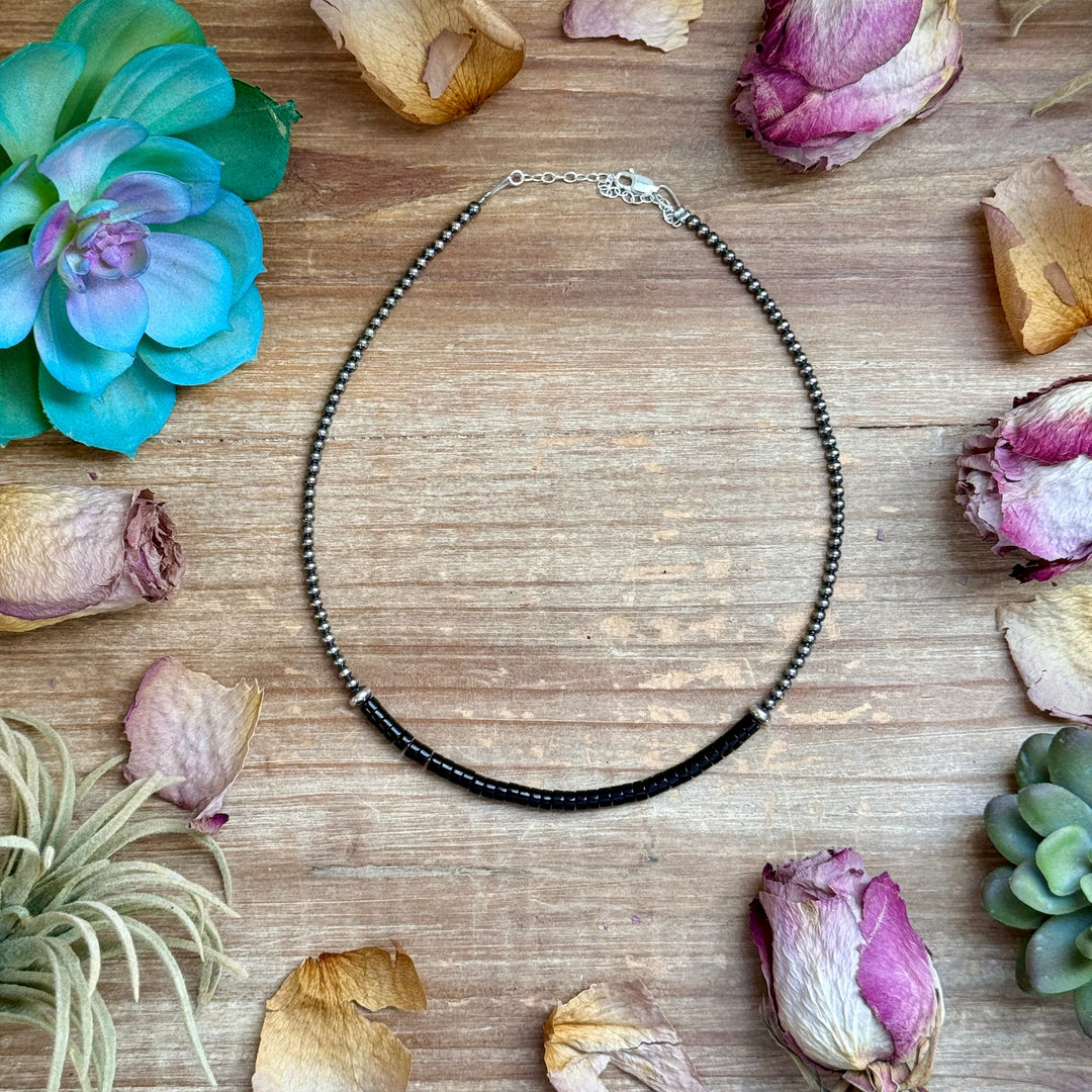 14” Black Onyx Heishi Necklace – Sterling Silver Pearls & Saucers Choker Shopify Collective The Bijoux FAB Jewelry The Bijoux FAB Jewelry