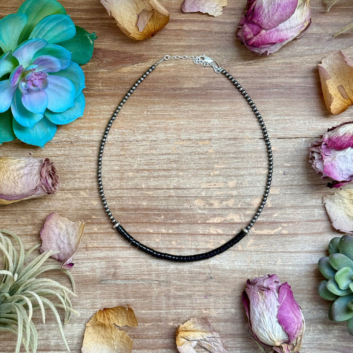 14” Black Onyx Heishi Necklace – Sterling Silver Pearls & Saucers Choker Shopify Collective The Bijoux FAB Jewelry The Bijoux FAB Jewelry