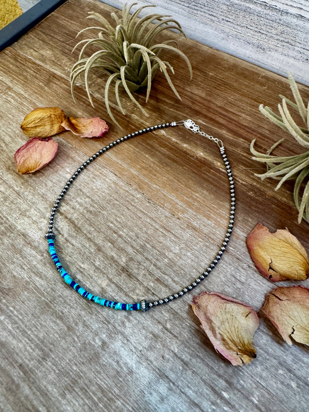 Lapis & Turquoise Heishi Choker – 14" Sterling Silver Beads Choker Shopify Collective The Bijoux FAB Jewelry The Bijoux FAB Jewelry