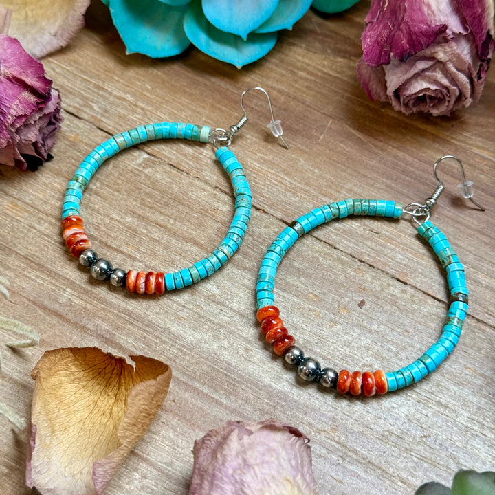 Vibrant Hoops – Turquoise, Spiny Oyster & Sterling Silver Earrings Shopify Collective The Bijoux FAB Jewelry The Bijoux FAB Jewelry