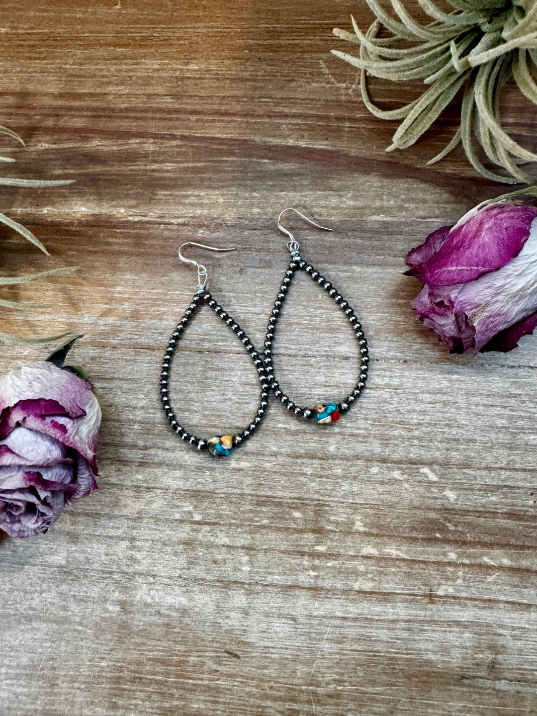 Mixed Turquoise & Spiny Oyster Teardrop Earrings – Sterling Silver Pearls Earrings Shopify Collective The Bijoux FAB Jewelry The Bijoux FAB Jewelry