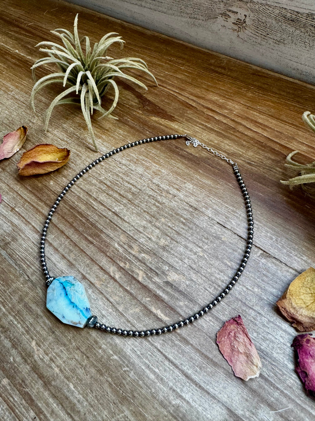 3 mm Sterling Silver Pearls with Peruvian Opal Choker Shopify Collective The Bijoux FAB Jewelry The Bijoux FAB Jewelry