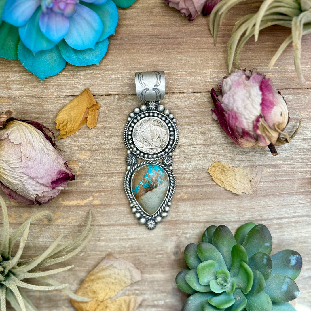 71 - Sterling Silver Easter Blue Turquoise & Buffalo Nickel Pendant by Shay Pfeiffer Pendant Shopify Collective The Bijoux FAB Jewelry The Bijoux FAB Jewelry