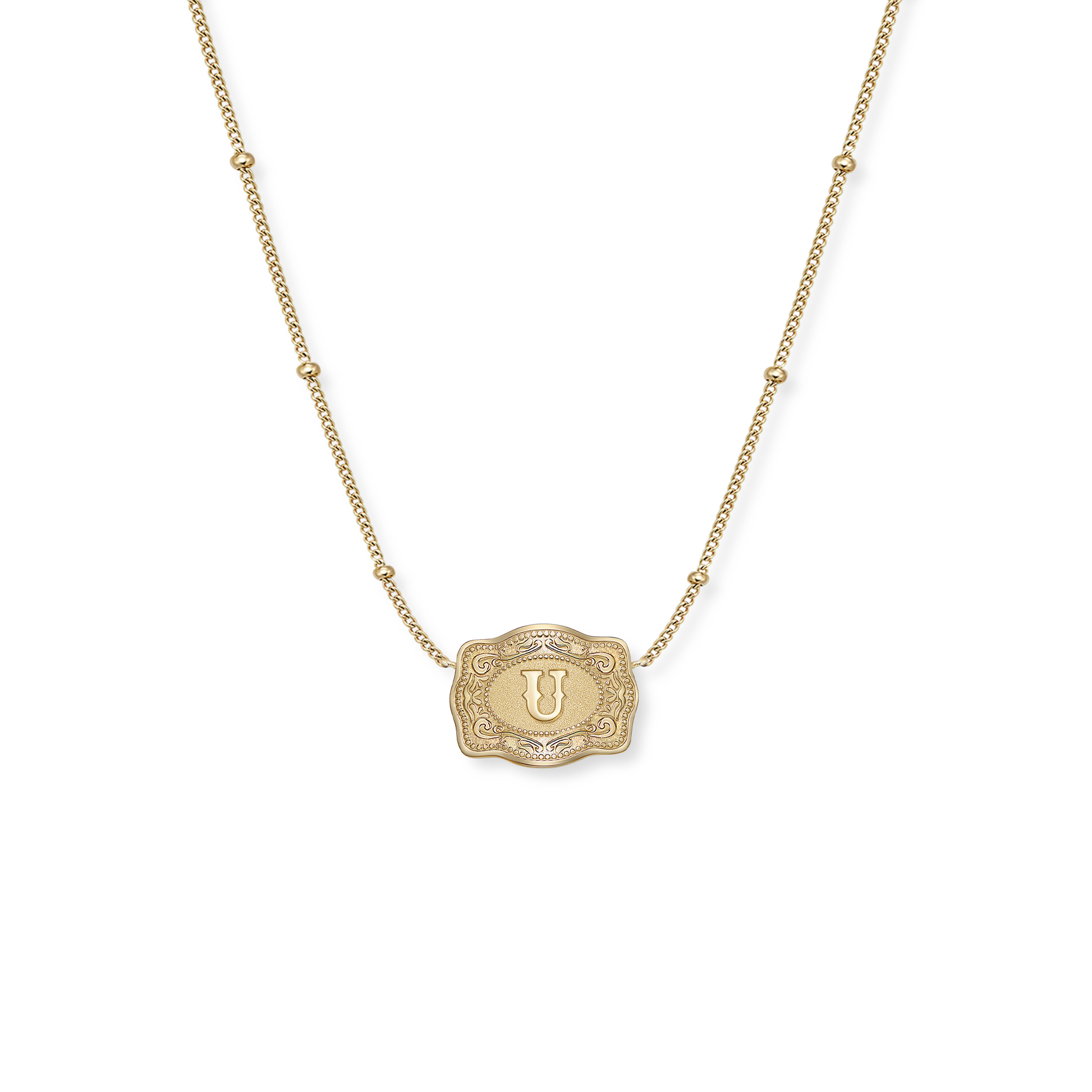 SpurWest Ultra Mini Belt Buckle Necklace (Initial) - Gold SpurWest