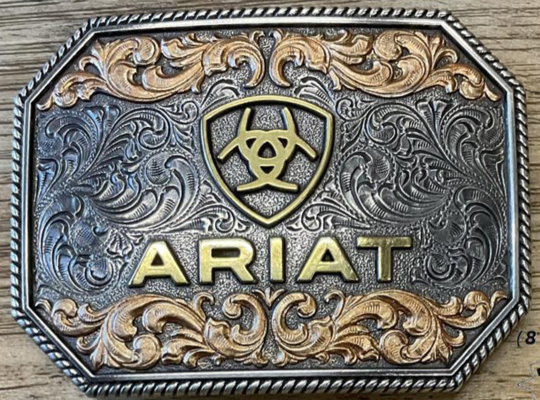 Ariat Tri-Tone Raised Logo Rectangle Belt Buckle A37054