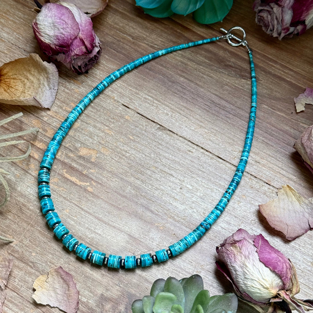 19” Graduated Turquoise Heishi Necklace – 5mm Saucers Necklaces Shopify Collective The Bijoux FAB Jewelry The Bijoux FAB Jewelry
