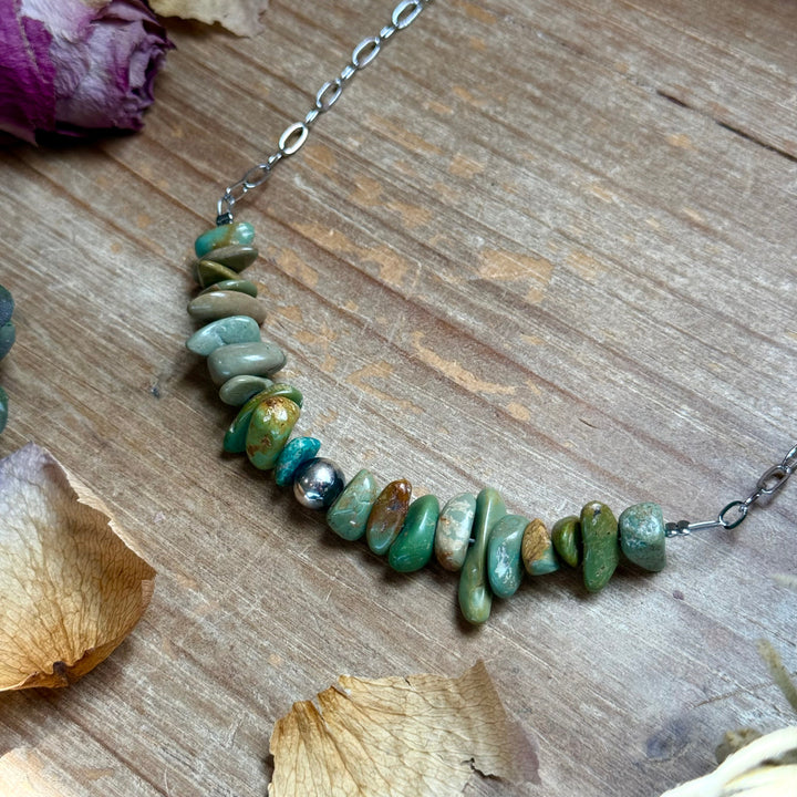 16.5” Green Turquoise Nugget Necklace – Sterling Silver & Paperclip Chain Necklaces Shopify Collective The Bijoux FAB Jewelry The Bijoux FAB Jewelry