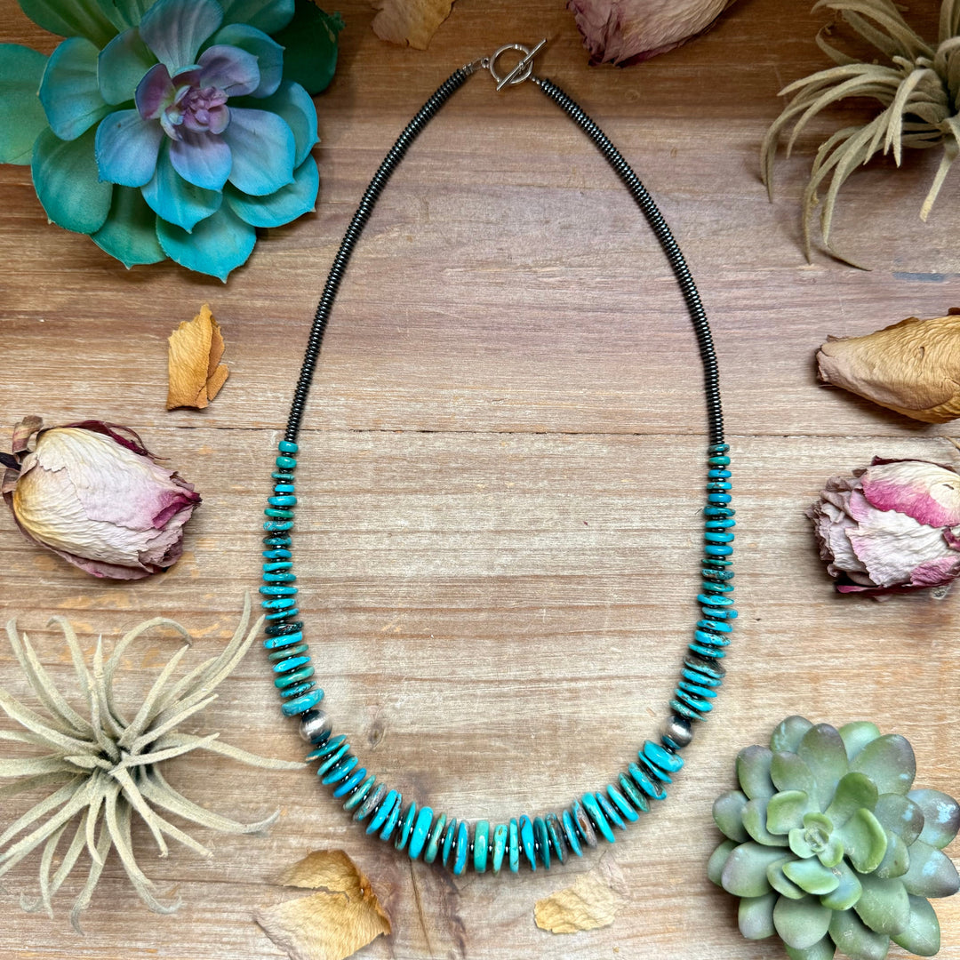 Dark Blue Turquoise Graduated Necklace with Hematite & Sterling Silver Accents – 23” Necklaces Shopify Collective The Bijoux FAB Jewelry The Bijoux FAB Jewelry