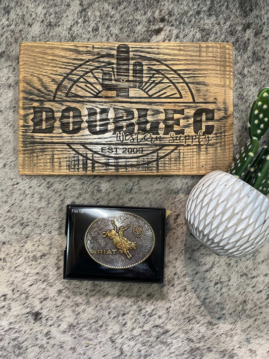Ariat Belt Buckle Unisex Oval Bullrider Logo Silver Belt Buckle M&F