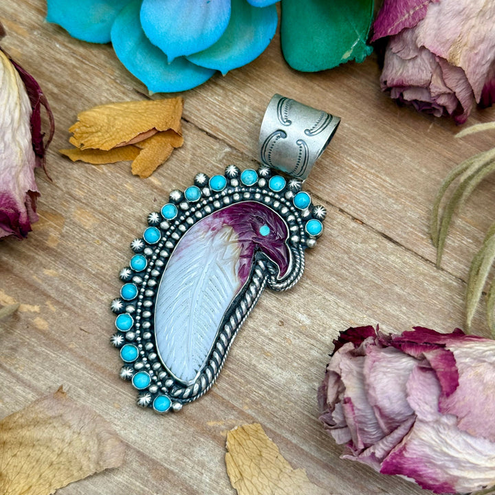 81 - Sterling Silver Kingman Turquoise & Purple Spiny Oyster Eagle Pendant by Shay Pfeiffer Pendant Shopify Collective The Bijoux FAB Jewelry The Bijoux FAB Jewelry