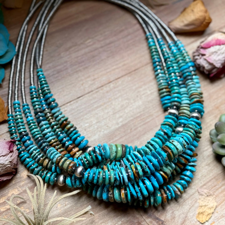 Tri-Color Turquoise Graduated Necklace with Hematite & Sterling Silver Accents – 23” Necklaces Shopify Collective The Bijoux FAB Jewelry The Bijoux FAB Jewelry