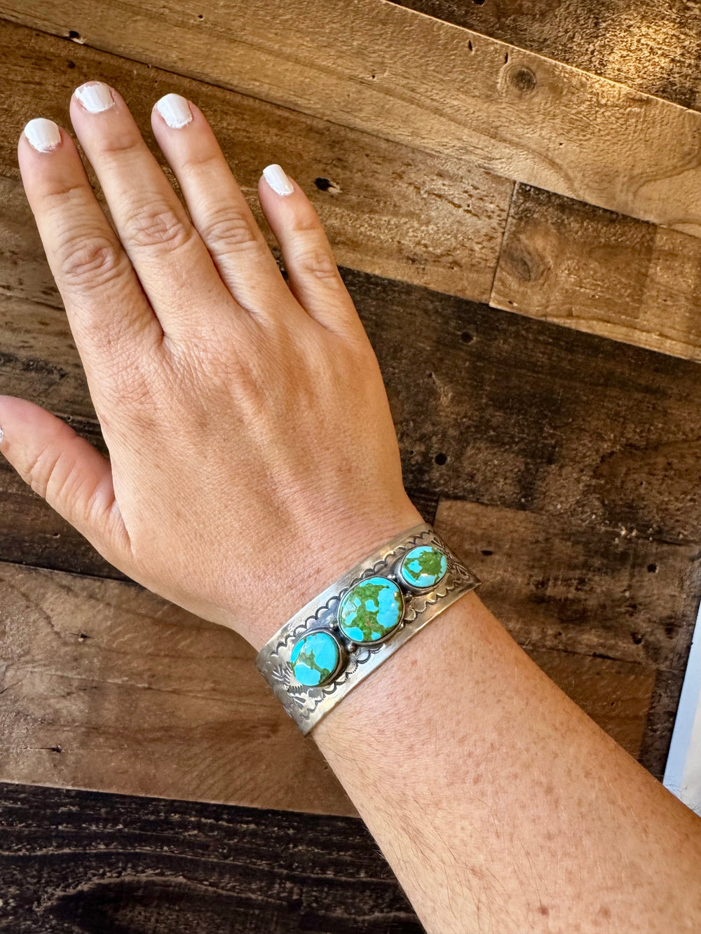Cuff - Sterling silver Cuff Bracelet with 3 stone Sonoran gold turquoise Bracelets Shopify Collective The Bijoux FAB Jewelry The Bijoux FAB Jewelry