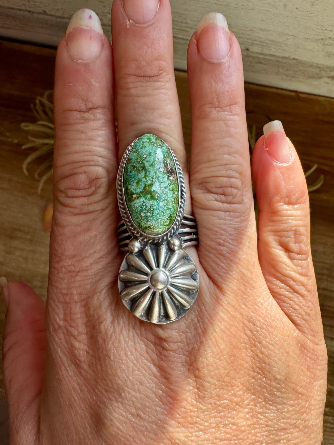 Green Turquoise Concho Ring – Size 9 – Navajo Handmade by Boyd Ashley ring Shopify Collective The Bijoux FAB Jewelry The Bijoux FAB Jewelry