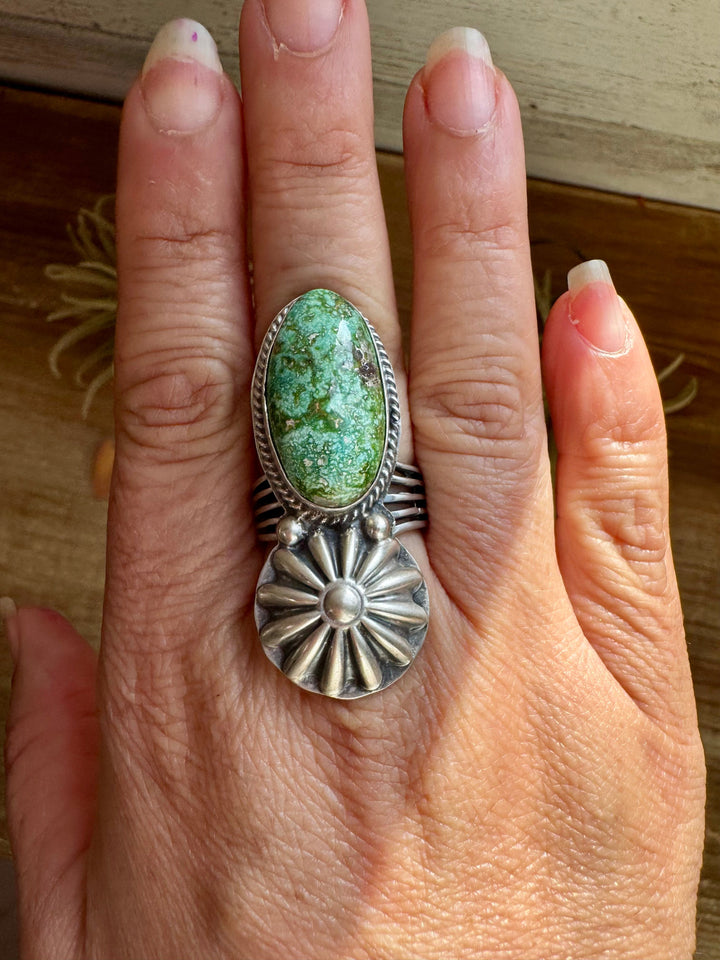 Green Turquoise Concho Ring – Size 9 – Navajo Handmade by Boyd Ashley ring Shopify Collective The Bijoux FAB Jewelry The Bijoux FAB Jewelry