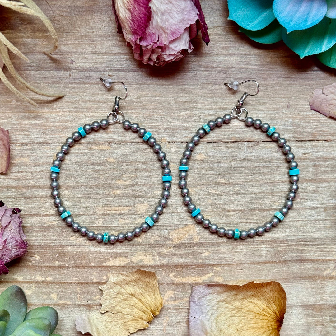 Silver Plated & Blue Variscite Turquoise Hoop Earrings – 4mm Beads Earrings Shopify Collective The Bijoux FAB Jewelry The Bijoux FAB Jewelry