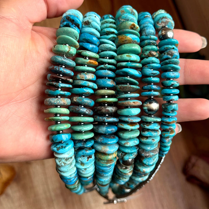 Dark Blue Turquoise Graduated Necklace with Hematite & Sterling Silver Accents – 23” Necklaces Shopify Collective The Bijoux FAB Jewelry The Bijoux FAB Jewelry
