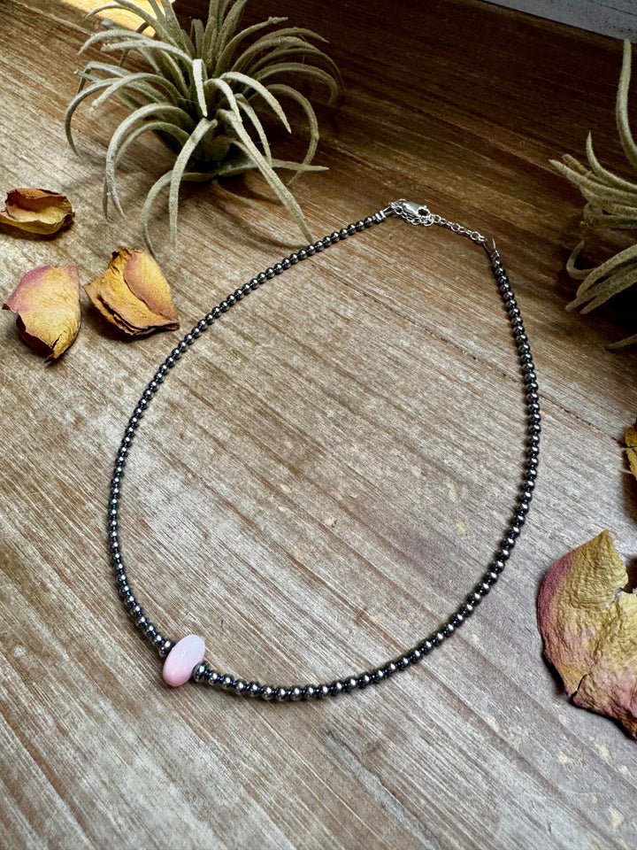 Sterling Silver Pearl Choker – Pink Conch Saucer Center – 14.5" + Extender Necklaces Shopify Collective The Bijoux FAB Jewelry The Bijoux FAB Jewelry