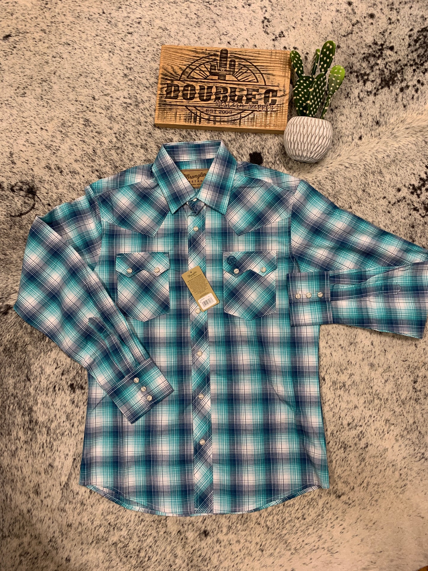 WRANGLER RETRO TURQUOISE SNAP PLAID - MENS SHIRT Shirts & Tops Wrangler