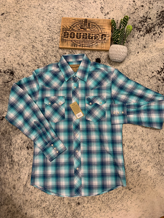 WRANGLER RETRO TURQUOISE SNAP PLAID - MENS SHIRT Shirts & Tops Wrangler