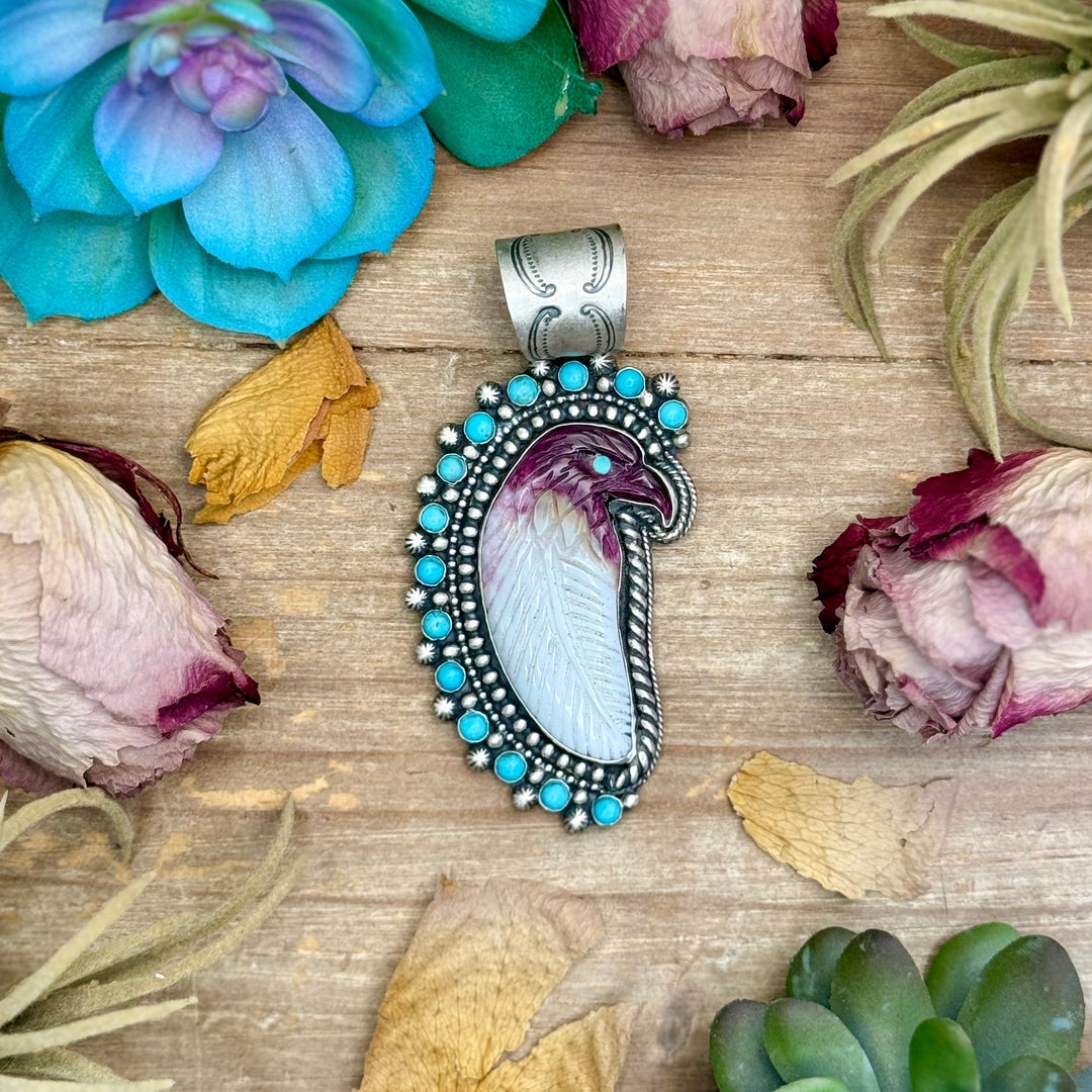 81 - Sterling Silver Kingman Turquoise & Purple Spiny Oyster Eagle Pendant by Shay Pfeiffer Pendant Shopify Collective The Bijoux FAB Jewelry The Bijoux FAB Jewelry