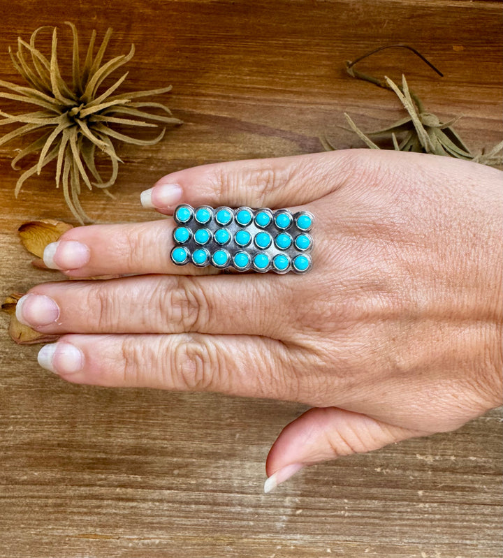 Adjustable Rectangle Ring with 21 Kingman Turquoise – Sterling Silver ring Shopify Collective The Bijoux FAB Jewelry The Bijoux FAB Jewelry