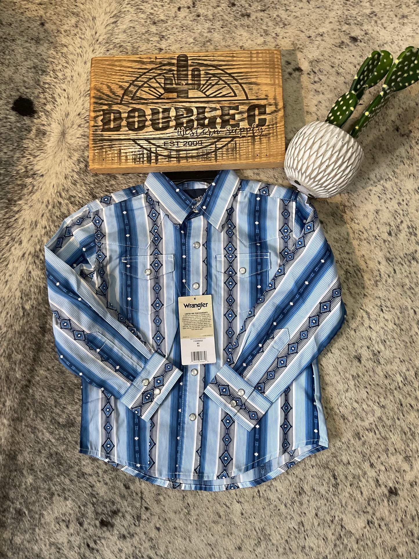 Boys Checotah Long Sleeve Shirt - Blue Boys Shirts Wrangler