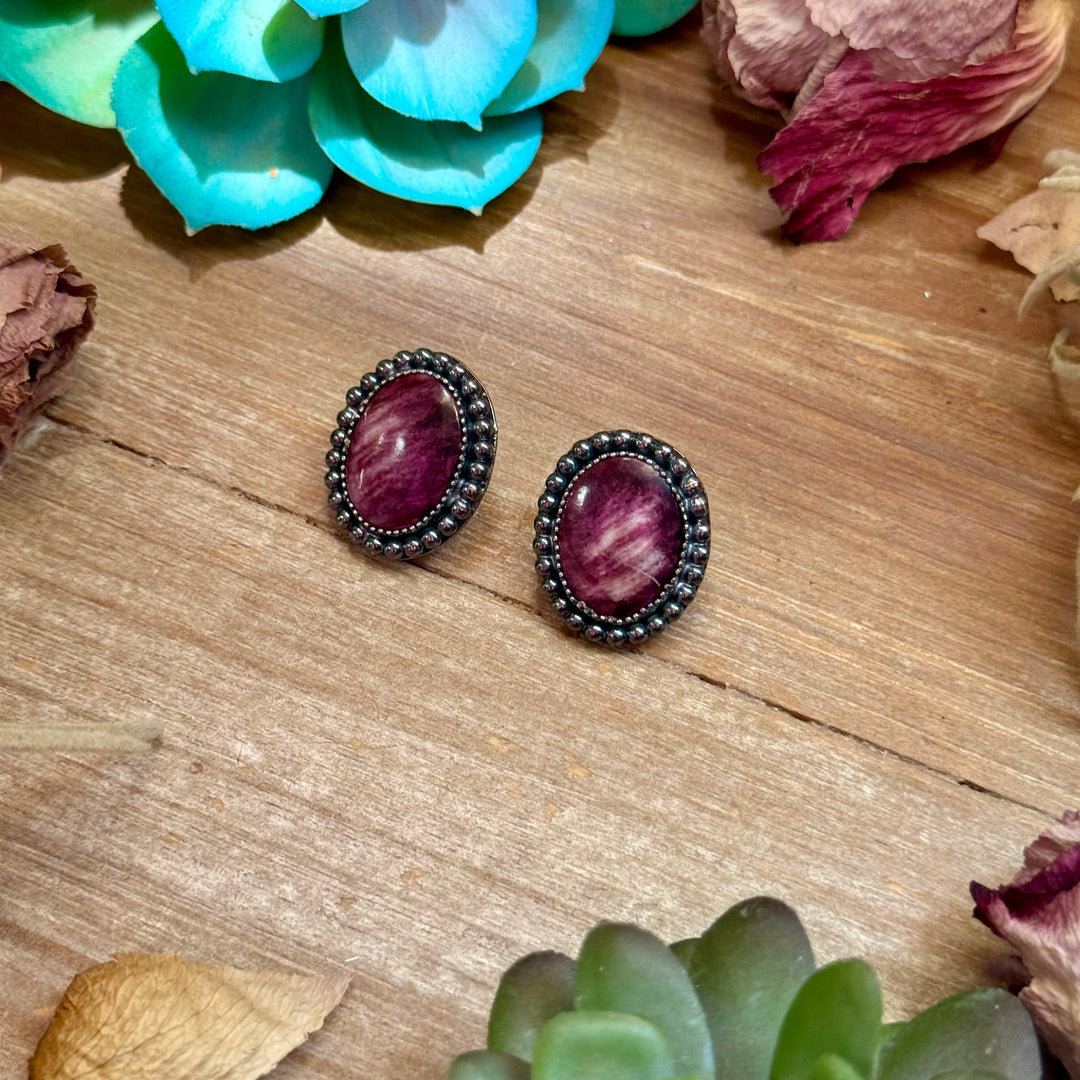 MJ Purple Spiny Oyster Oval Stud Earrings Earrings Shopify Collective The Bijoux FAB Jewelry The Bijoux FAB Jewelry