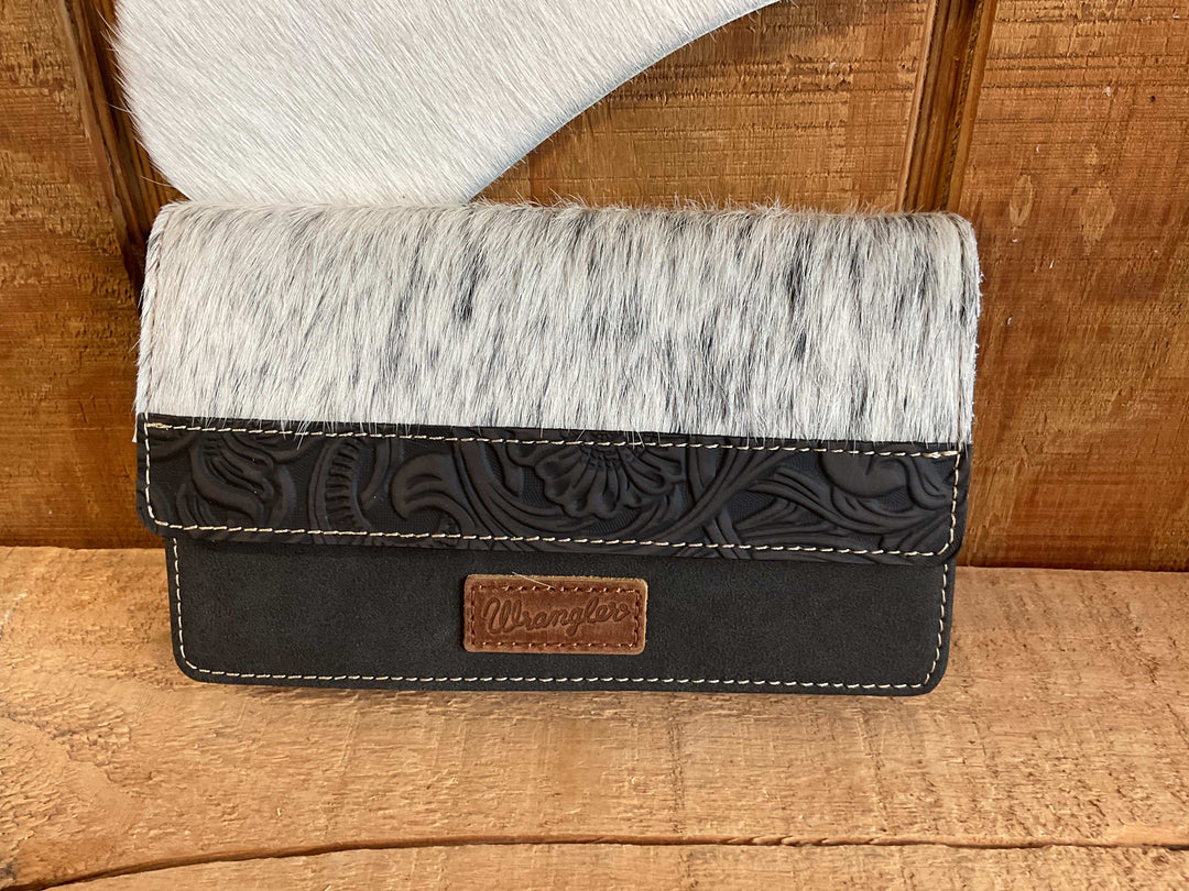 Wrangler Genuine Hair-On Cowhide Wallet/Crossbody WG169-W030CF/BK wallet Black Montana West