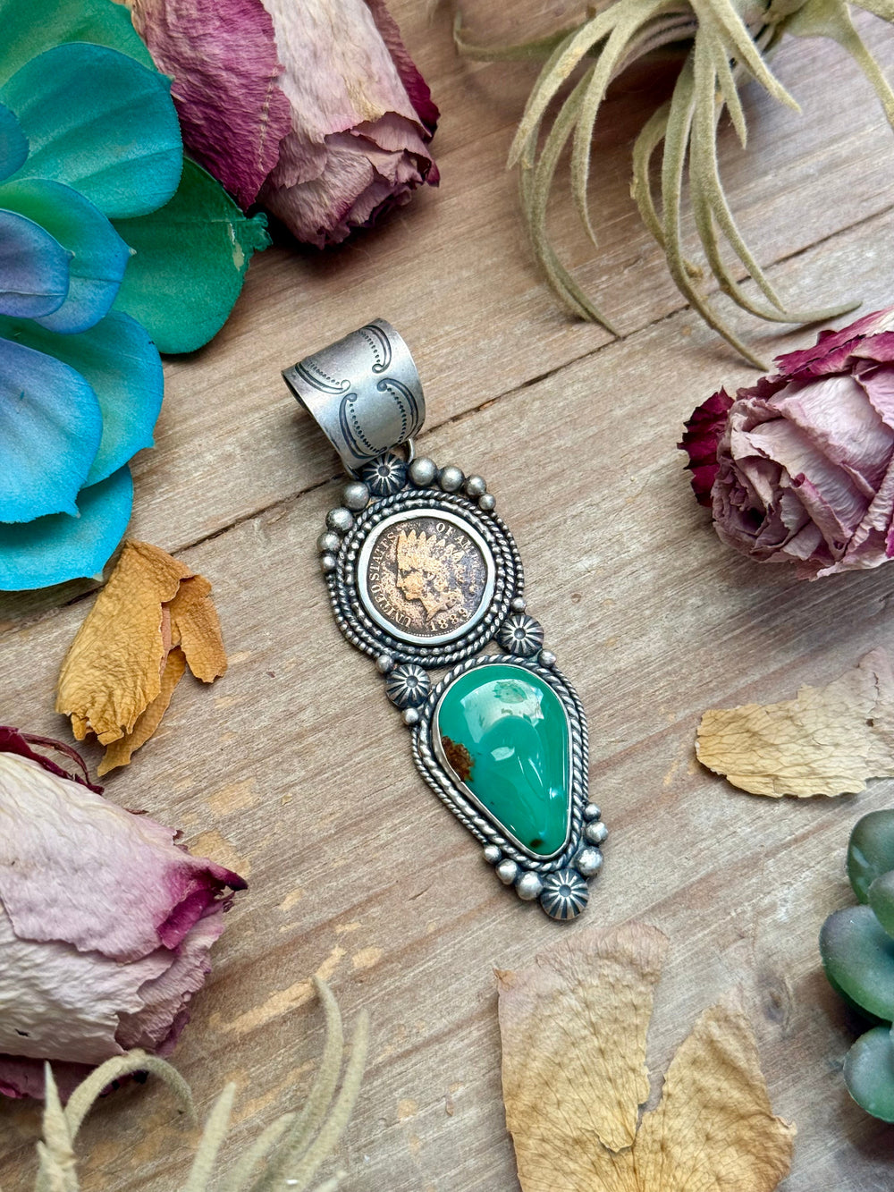 66 - Sterling Silver Royston Turquoise & Indian Head Penny Pendant by Shay Pfeiffer Pendant Shopify Collective The Bijoux FAB Jewelry The Bijoux FAB Jewelry