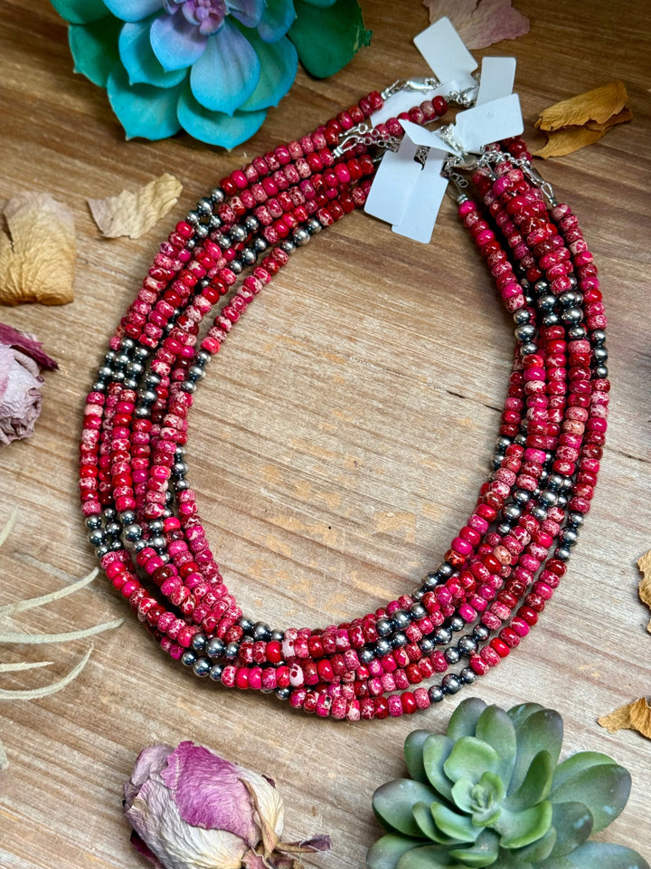 Pink Variscite & Sterling Pearl Necklace 17.5” Necklaces Shopify Collective The Bijoux FAB Jewelry The Bijoux FAB Jewelry