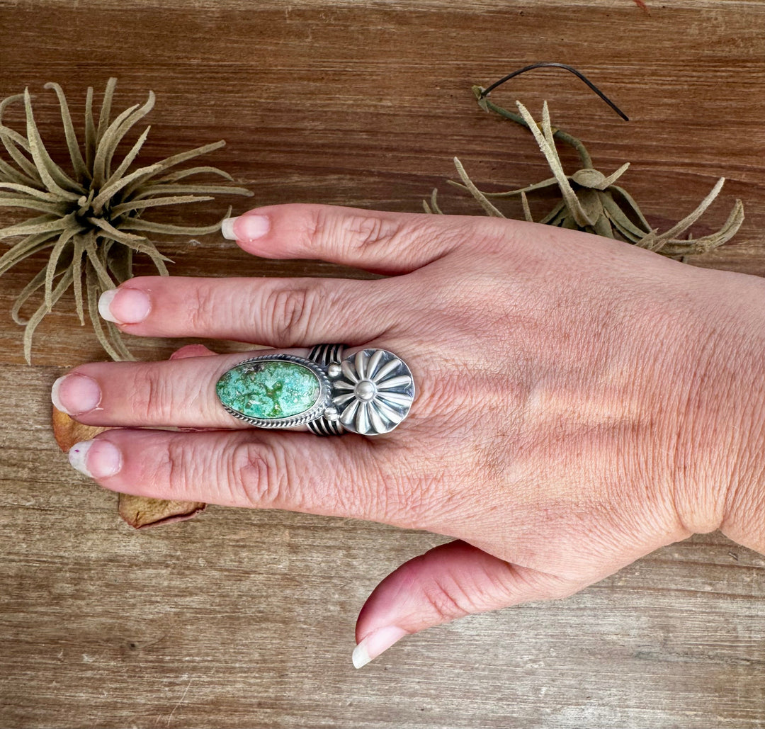 Green Turquoise Concho Ring – Size 9 – Navajo Handmade by Boyd Ashley ring Shopify Collective The Bijoux FAB Jewelry The Bijoux FAB Jewelry
